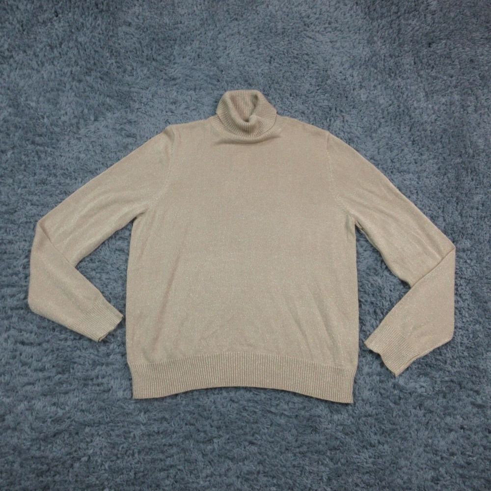 Joseph A. Sweater Womens XL Beige Gold Metallic Knit Turtleneck Pullover NWT